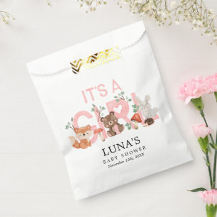 It's a Girl Woodland Pink Baby Shower Favor Bag