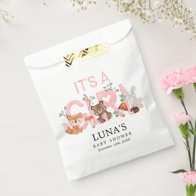 It's a Girl Woodland Pink Baby Shower Favor Bag (Sealed)