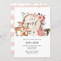 it's a girl woodland pumpkin baby shower invitation