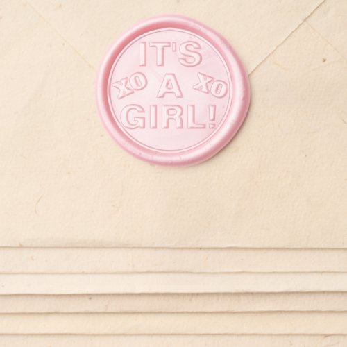 Its A Girl XO Announcement Pink Wax Seal Sticker