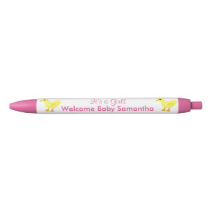 It's A Girl Yellow Ducky Pink White Announcements Pen