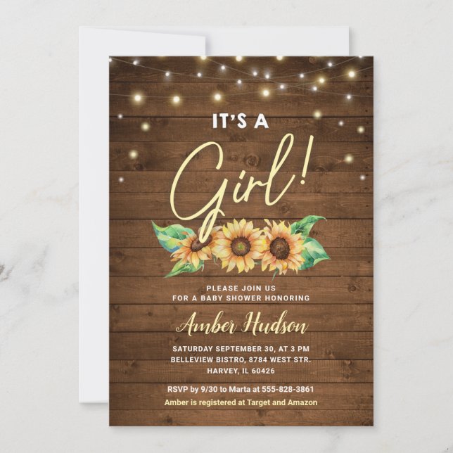 It's a Girl Yellow Sunflower Baby Shower Sprinkle Invitation (Front)
