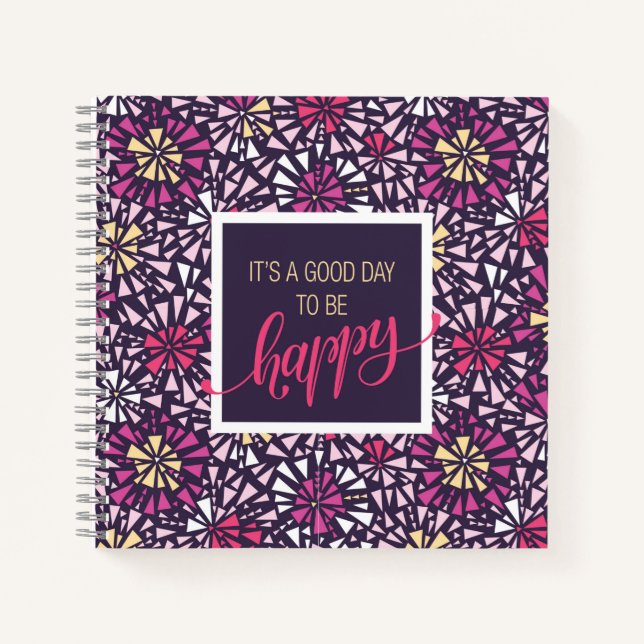 It's a Good Day to Be Happy Purple Abstract Notebook (Front)