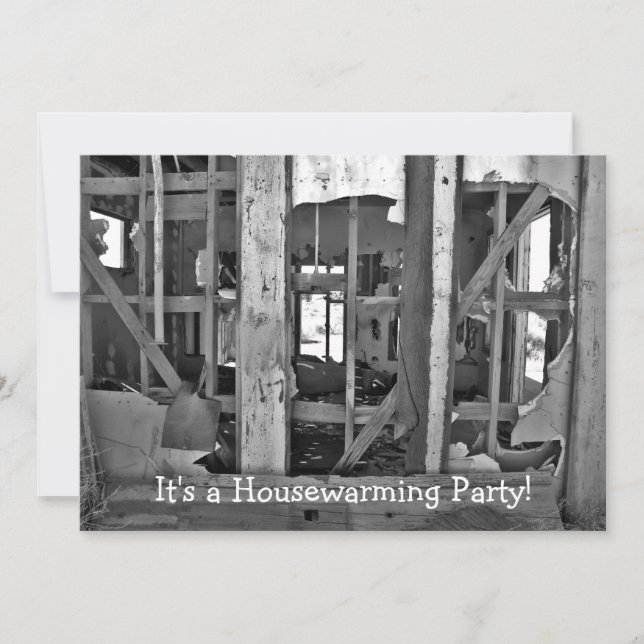 It's a Housewarming Party! destroyed house invites (Front)