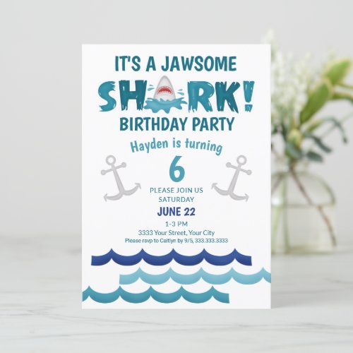 Its a Jawsome Shark Birthday Party Invitation