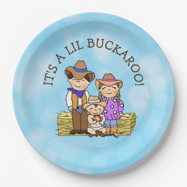 It's a Lil Buckaroo Cowboy themed Baby Shower Paper Plates (Front)