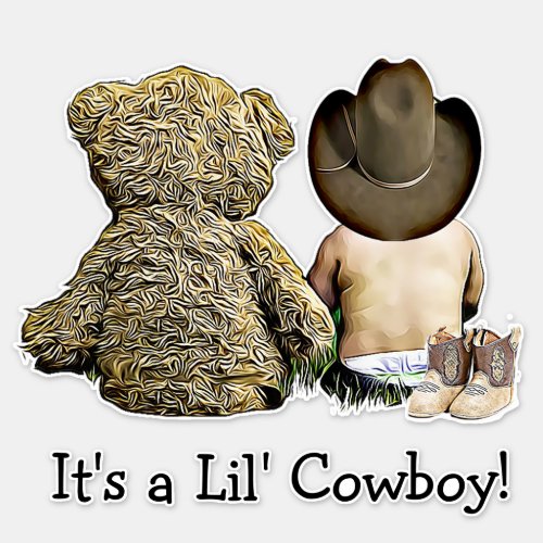 Its a Lil Cowboy Teddy bear Baby Shower Sticker