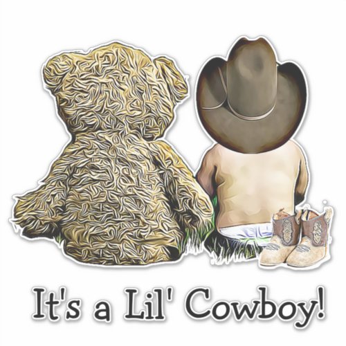 Its a Lil Cowboy Teddy bear Baby Shower Sticker