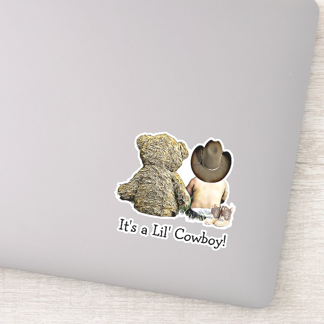 It's a Lil Cowboy Teddy bear Baby Shower Sticker (Detail)