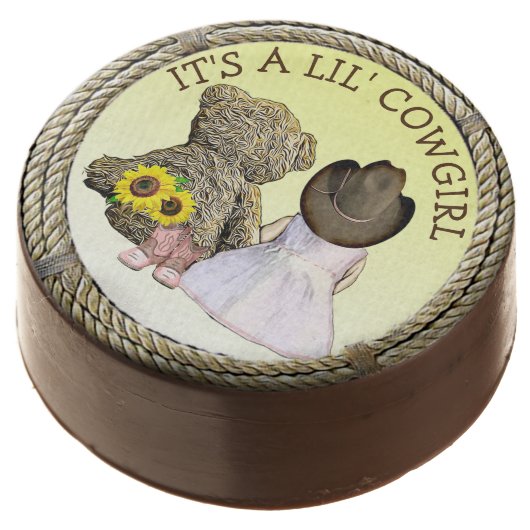 It's a Lil' Cowgirl Baby Shower Chocolate Covered Oreo (Angled)