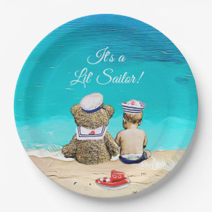 It's a Lil' Sailor, Boy's Baby Shower Nautical Paper Plates