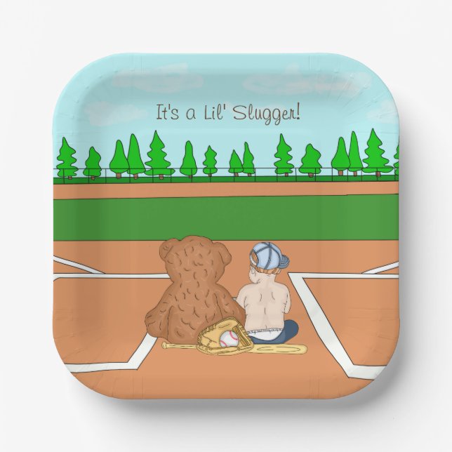 It's a Lil' Slugger Boy's Baseball Baby Shower   Paper Plates (Front)