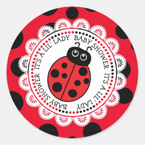 Its a Little Lady Red Ladybug Girls Baby Shower Classic Round Sticker