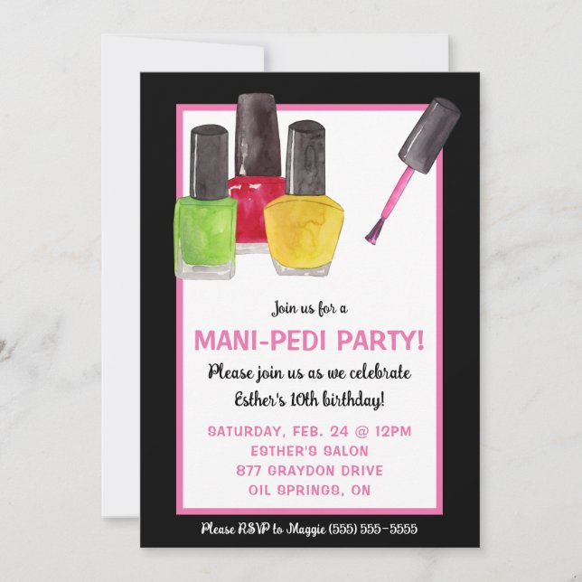It's a Mani-Pedi Party! Nail Polish Birthday Party Invitation (Front)
