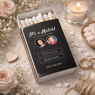 It's a Match! Dating App with Photo Save The Date Matchboxes