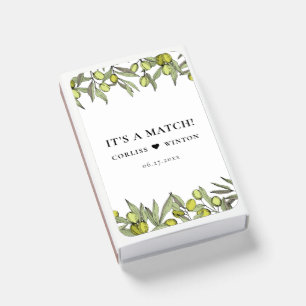 It's a match Modern Olive branch wedding matchbox