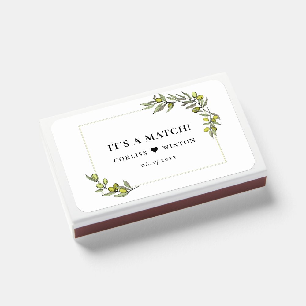 Disover It's a match Olive branches frame wedding matchbox