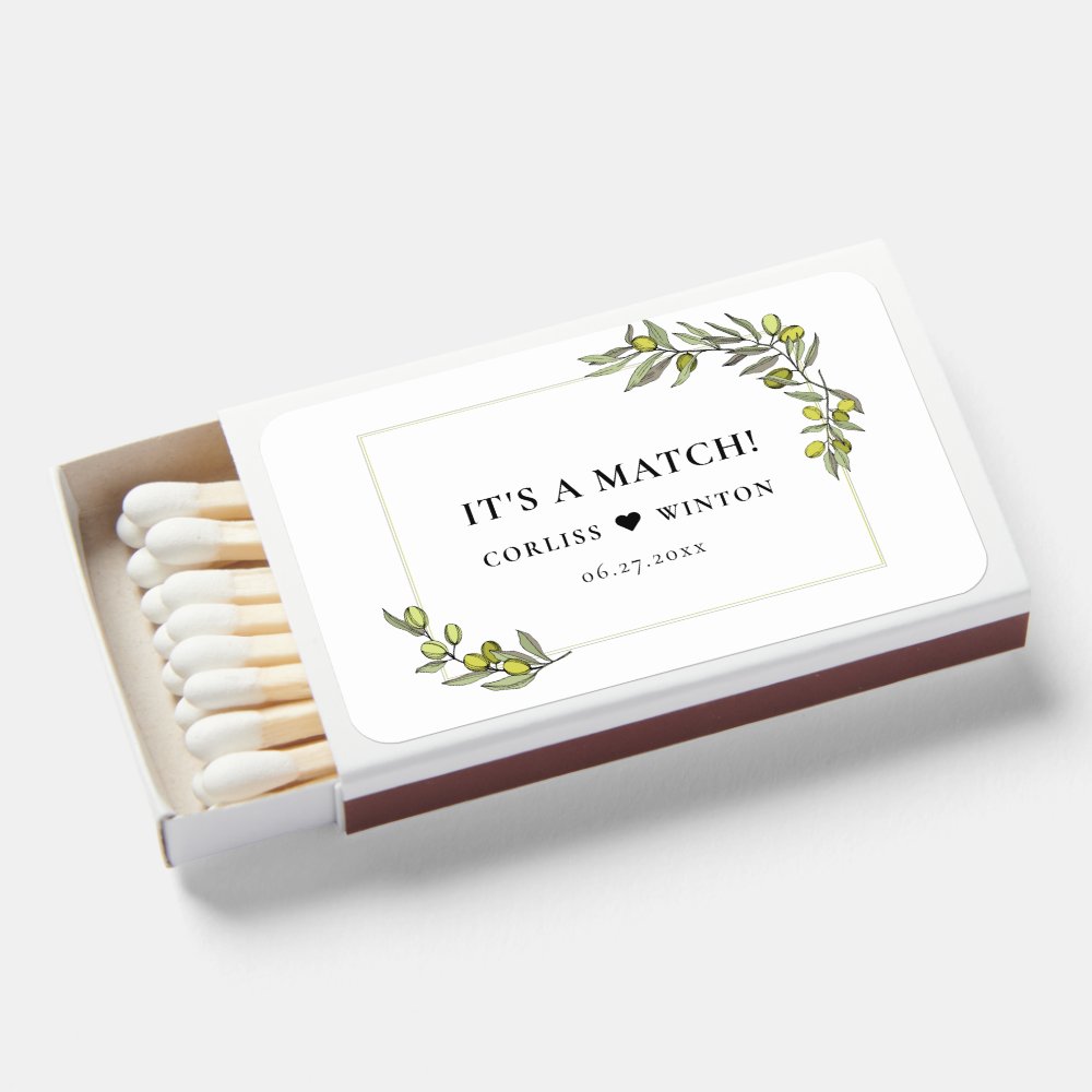 Disover It's a match Olive branches frame wedding matchbox