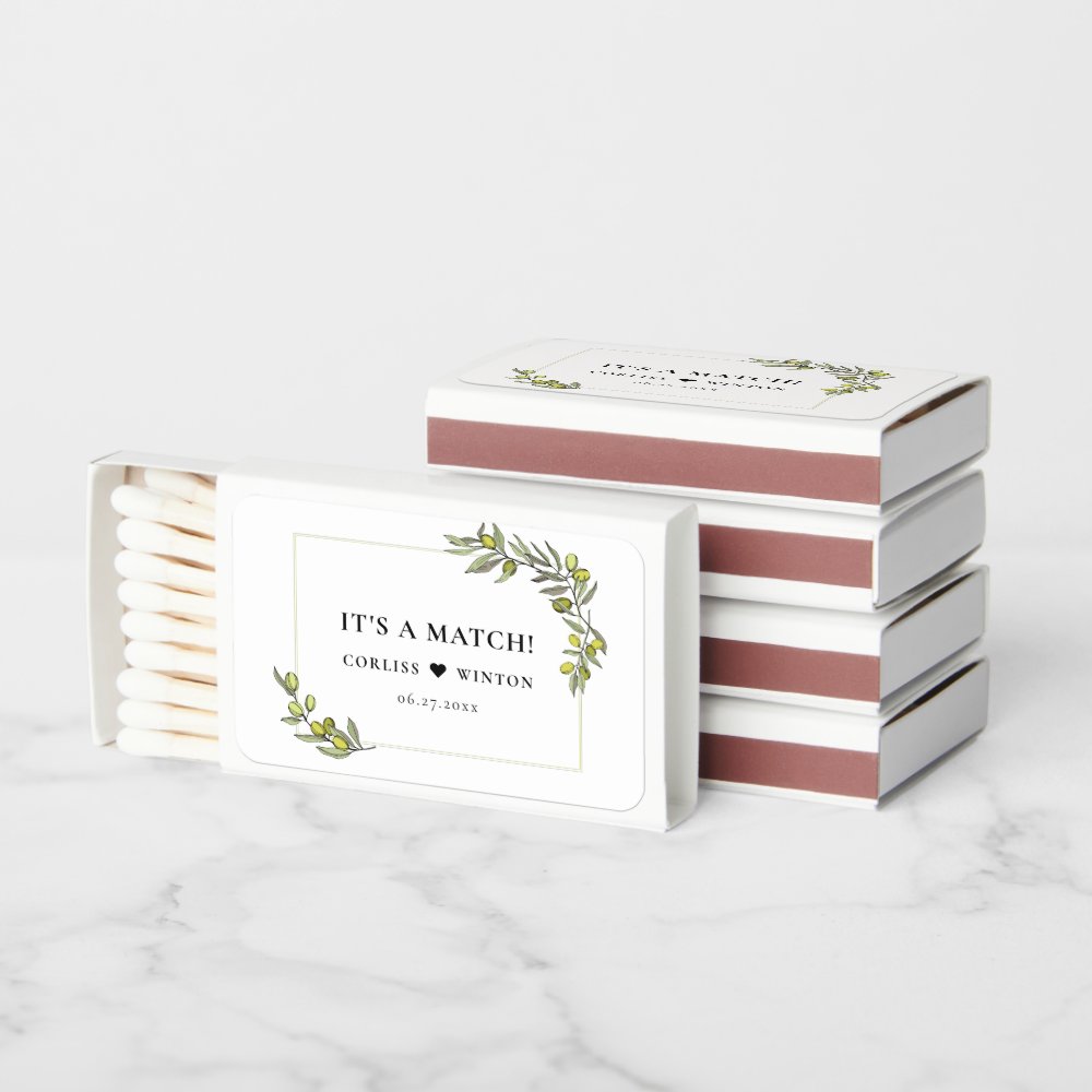 Disover It's a match Olive branches frame wedding matchbox
