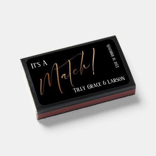Its a Match Simple Typography Black White Gold Matchboxes