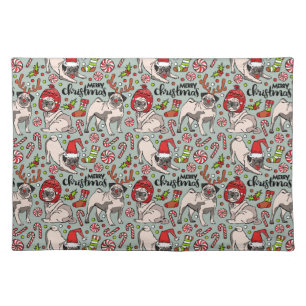 It's A Merry Pug Christmas Pattern Cloth Placemat