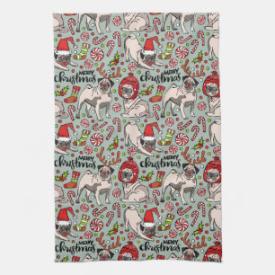 It's A Merry Pug Christmas Pattern Kitchen Towel