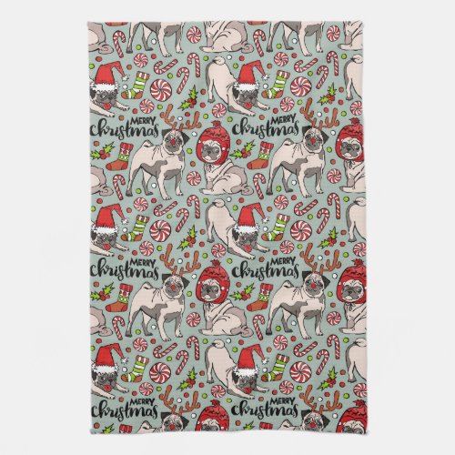 Its A Merry Pug Christmas Pattern Kitchen Towel