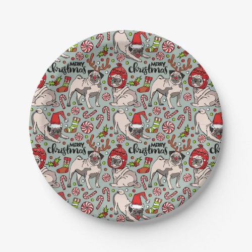 Its A Merry Pug Christmas Pattern Paper Plates
