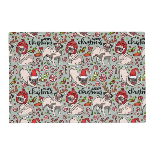 Its A Merry Pug Christmas Pattern Placemat