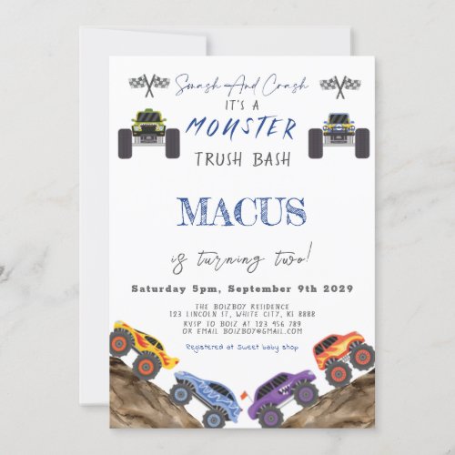 Its A MONSTER Truck Bash Birthday Party Invitation