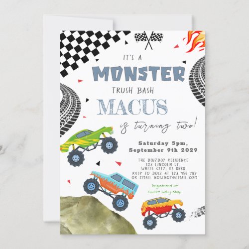 Its A MONSTER Truck Bash Birthday Party Invitation