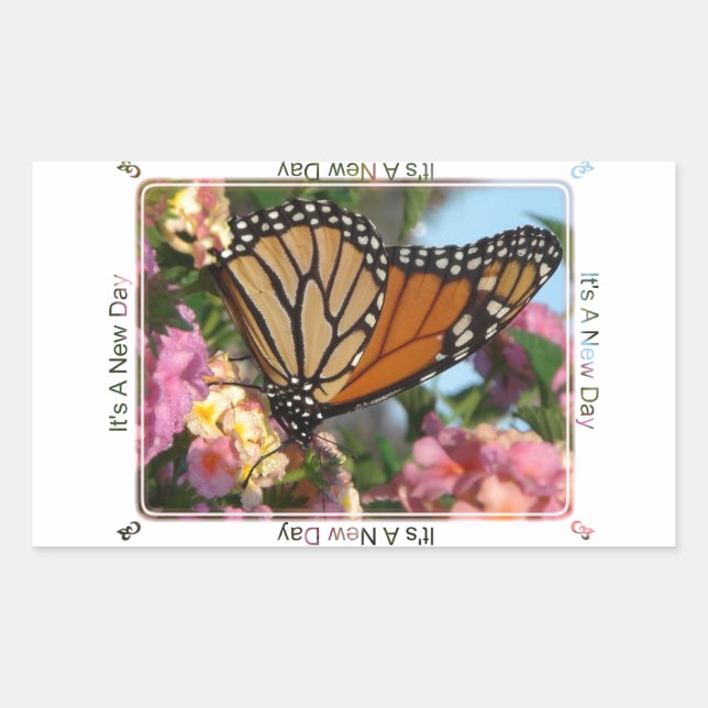It's A New Day (Monarch Butterfly) Rectangular Sticker (Front)