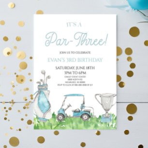 It's A Par-Three! Blue Golf 3rd Birthday Party Invitation