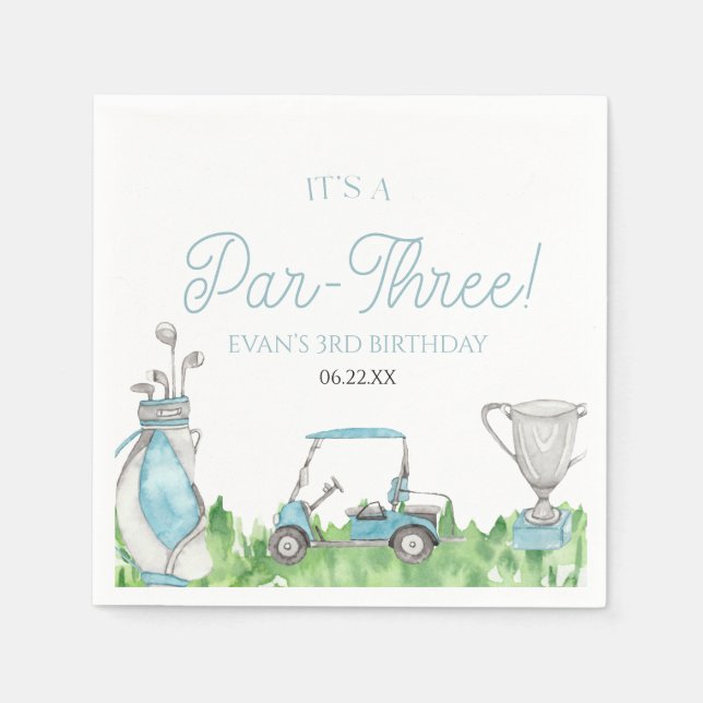 It's A Par-Three Blue Golf 3rd Birthday Party Napkins (Front)