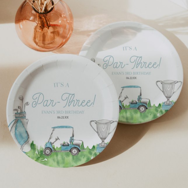 It's A Par-Three Blue Golf 3rd Birthday Party Paper Plates (Creator Uploaded)