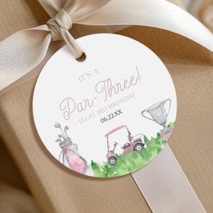 It's A Par-Three Pink Golf 3rd Birthday Party Favor Tags