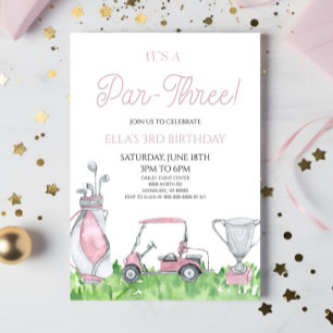 It's A Par-Three! Pink Golf 3rd Birthday Party Invitation