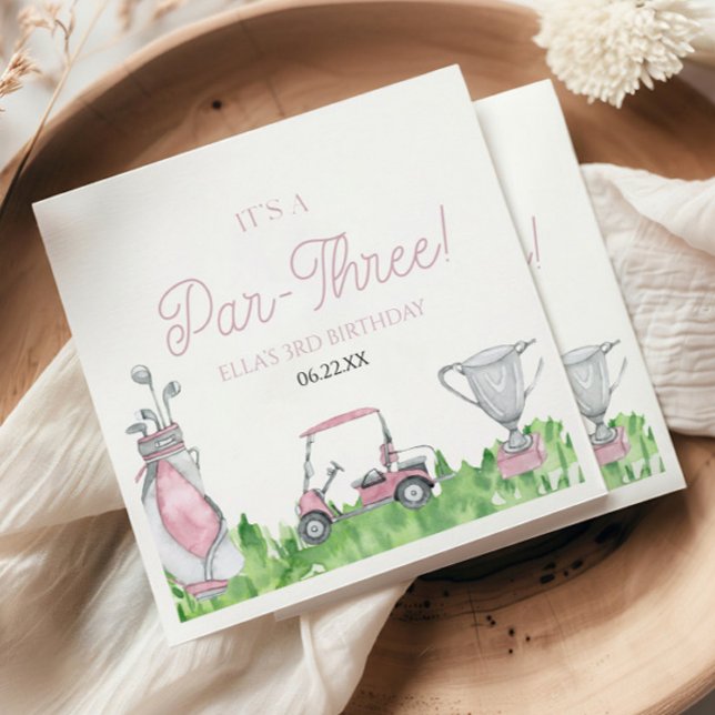 It's A Par-Three Pink Golf 3rd Birthday Party Napkins (Creator Uploaded)