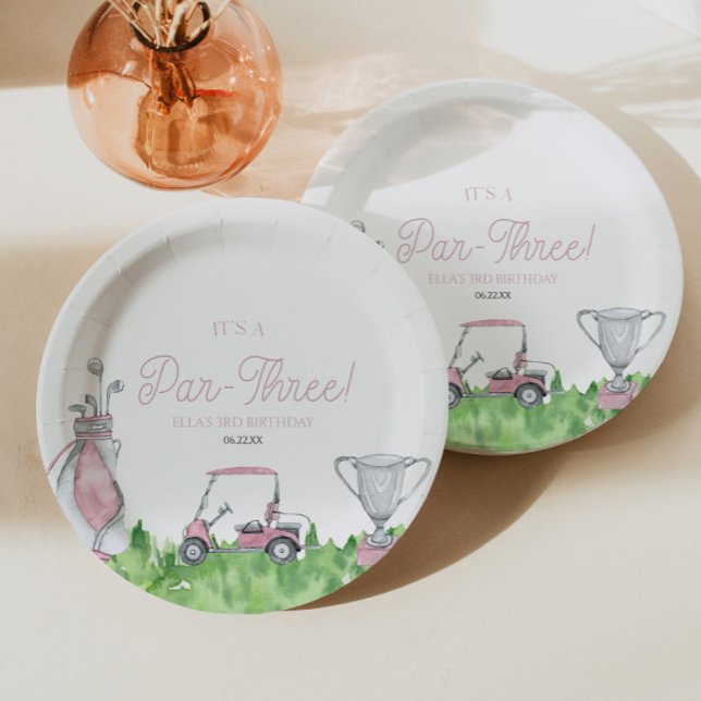 It's A Par-Three Pink Golf 3rd Birthday Party Paper Plates (Creator Uploaded)