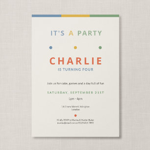 Its a Party Colorful Typographic Kids Birthday Invitation