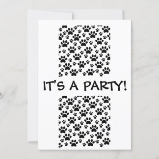 It's A Party Dog Print Paw Black and White Invitation