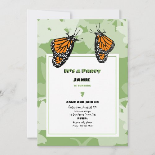 Its A Party Orange Monarch Butterfliy Birthday Invitation