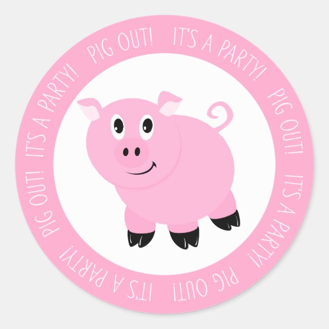 It's A Party Pig Out Pink Piggy Birthday Party Classic Round Sticker (Front)