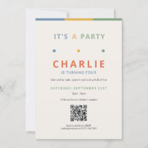 It's a Party QR Code Kid's Birthday Invitation