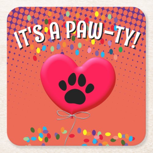 Its A Paw_Ty Dog Party Decor Square Paper Coaster