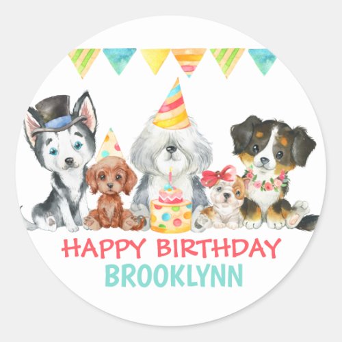 Its a Pawty Puppy Party Happy Birthday Classic Round Sticker
