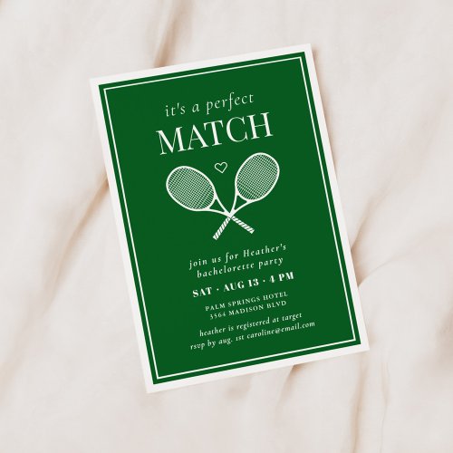 Its A Perfect Match Tennis Bachelorette Invitation