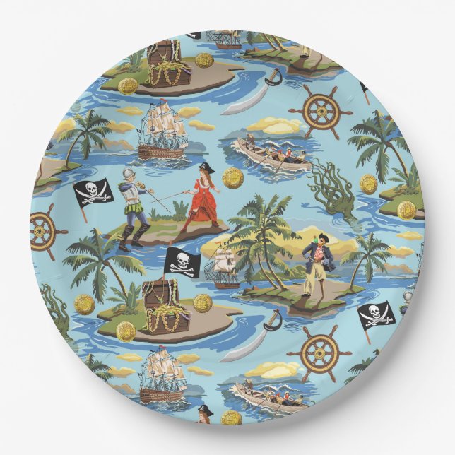 It's a Pirate's Life Paint by Number Style Paper Plates (Front)