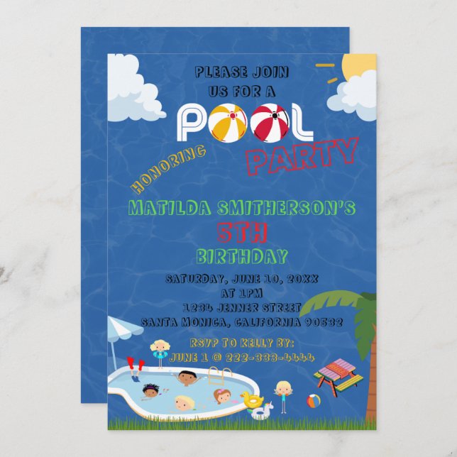 IT'S A Pool Party BIRTHDAY Invitation (Front/Back)