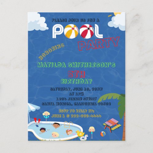 ITS A Pool Party BIRTHDAY Invitation Postcard